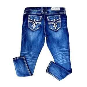 Rock Revival high rise embroidered dark easy skinny jeans size 33x32.5"